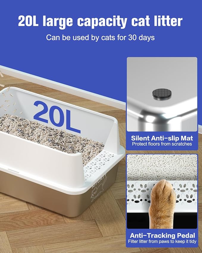 2PACK Stainless Steel Litter Box, Metal Litter Box with Lid High Sides, XL Extra Large Litter Box for Big Cats, Never Absorbs Odors, Leak-Proof, Stain-Free, Easy to Clean, Scoop Included（White）