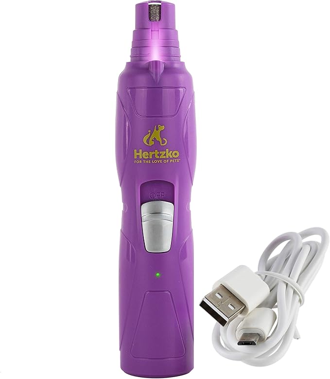 Hertzko Pet Nail Grooming Kit for Dogs and Cats - Electric Dog Nail Grinder with LED Upgrade - Pet Trimmers and Clippers - Cordless and Portable Trimmer and Clipper, 2 Grinder Bits, USB Wire