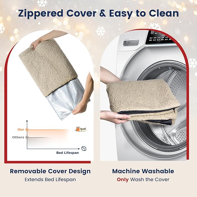 Miguel Self Warming Cat Bed for Indoor Cats, 30 x 20 inch Self Heating Pads for Outdoor Cat House, Non Electric Dog Pad Thermal for Small Dog, Washable Kitten Mat with Removable Cover (Light Brown,M)