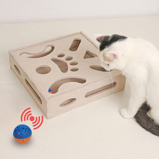 Cat Puzzle Toy, Interactive Cat Toys for Indoor Cats, Kittern Ball Toy with Soft Felt Maze Game Puzzle Box