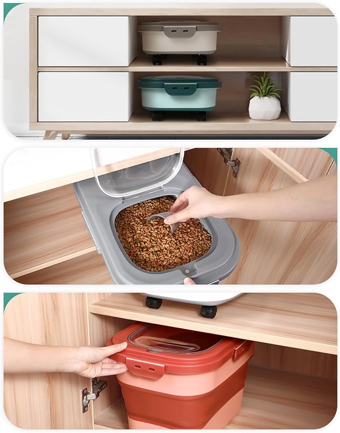 ANVS Dog Food Storage Container - Up to 20lbs Collapsible Dog Food Container with Casters, Scoop and 2.5L Small Pet Food Container to Keep Dry Pet Food Fresh (Green)