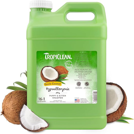 TropiClean Gentle Puppy Shampoo, Cat & Dog Shampoo for Allergies & Sensitive Skin, Gentle Coconut Scent, Made in USA, 2.5 Gallon