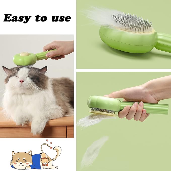 7.6in Pumpkin Pet Brush Cat, 2Pcs Creative Comfortable Self Cleaning Slicker Brush, Cat Brush for Shedding and Grooming Self Cleaning (Green)