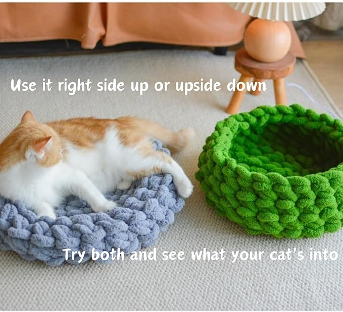 Cat Nest Bed – Premium Handwoven Washable Extra Soft and Warm Indoor House Furniture (Grayish Blue,Medium)