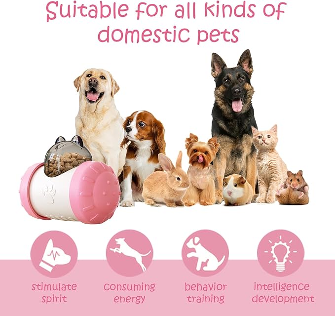 Treat Dispenser Dog Cat Toy Enhanced Slow Dispenser Food Puzzles Ball Interactive Chase Training Toys for Small Puppy Cat Bunny Hamster Pet Pig(Pink)