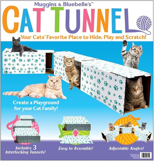 Muggins & Bluebelle's Cat Tunnel to Hide, Play and Scratch with 3 Interlocking - Easy to Assemble and Collapsible Kitty Tunnels