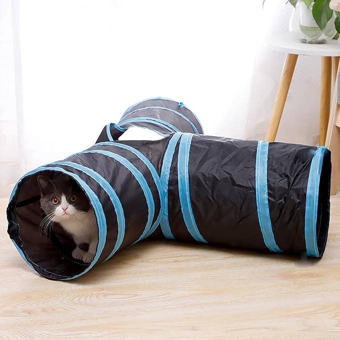 iCAGY Cat Tunnels for Indoor Cats Interactive, Rabbit Tunnel Toys, Pet Toys Play Tunnels for Cats Kittens Rabbits Puppies Crinkle Collapsible Pop Up 3 Ways Black
