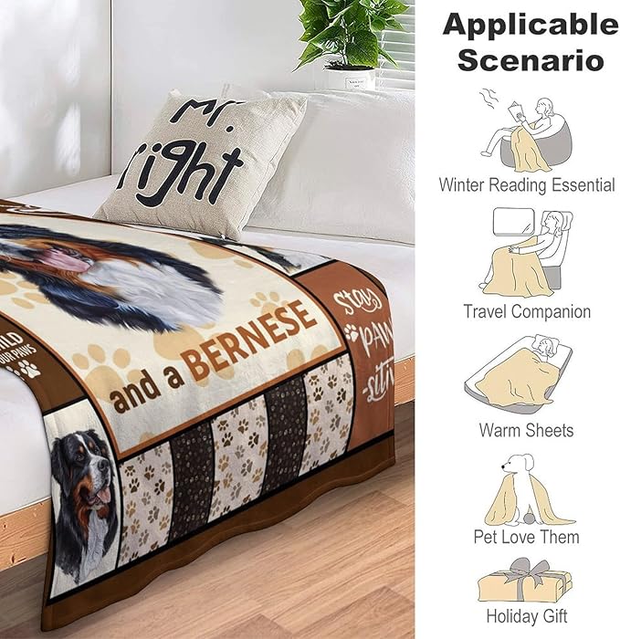 Bernese Mountain Dog Print Blanket Best Dog Pet Animal Throw Blankets for Couch Sofa Stuff Decor Gifts Lightweight Soft Cozy Fleece Plush Warm Flannel Bedding for Lover Man Woman Teen Adults 50"x60"