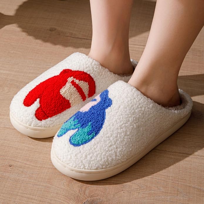 Animal Pattern Slippers - Hello Cat, Bear, Moose & Love Designs - Comfy Memory Foam Plush Cloud Slippers for Couples & Indoor Home