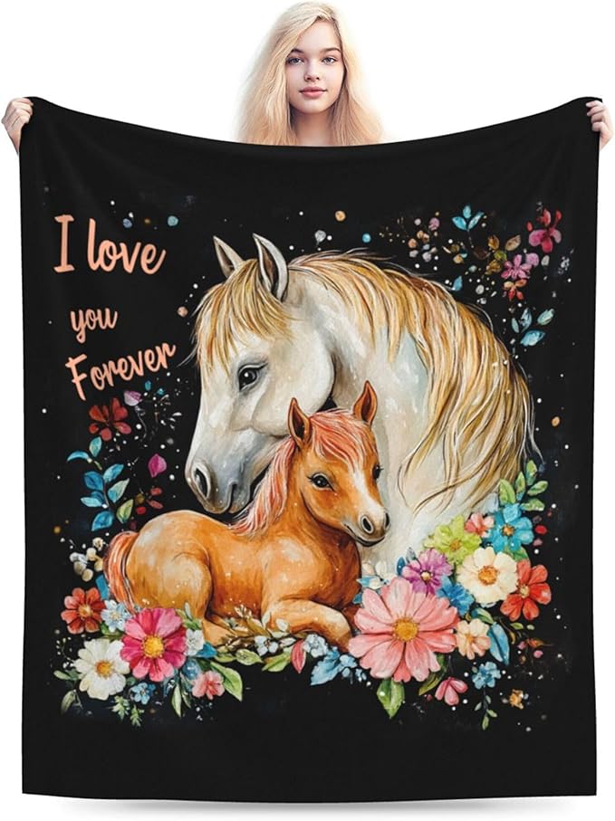 Horse Blanket Gifts - Soft Cozy Plush Throw Blanket, Super Warm Fleece Fuzzy Bedding for Kids, Girls, Boys, Women - Bed Decor Stuff 60"X80"