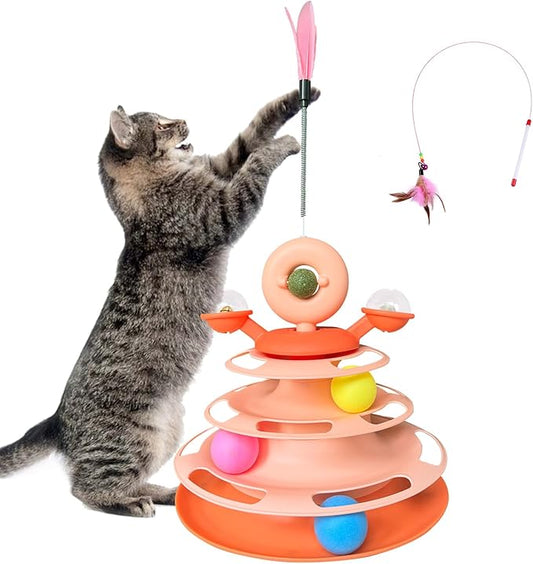 Interactive Cat Toy Kitten Toys Cat Toys with Catnip Balls Cat Toys for Indoor Cats Cat Ball Toy Cat Toys for Bored Indoor Adult Cats Orange