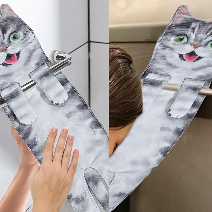 Cat Funny Hand Towels for Bathroom Kitchen- Cute Decorative Kitten Decor Hanging Face Towels- Unique Housewarming Valentines Mothers Birthday Gifts for Women Mom Cat Lovers