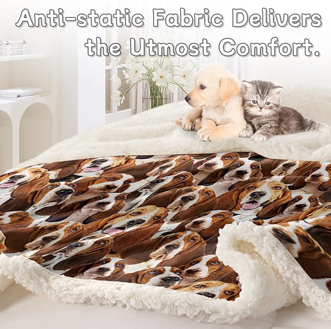 BlessLiving Bassett Hound Blanket Throw Fuzzy Dog Soft Blanket for Kids Girls Adults Women Cute Puppy Fleece Blanket Animal Pattern Sherpa Plush Blanket (50 x 60 Inches)