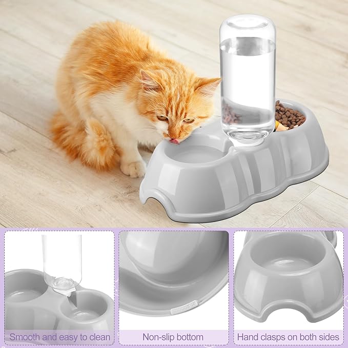 7 Pcs Small Cat Kitten Starter Kit Cat Litter Box with Shovel Cat Paw Litter Mat Double Automatic Cat Bowls Cat Toy Teaser Stick Cat Collar Essentials Kits for 1-3 Lbs Beginner (Purple,Simple)