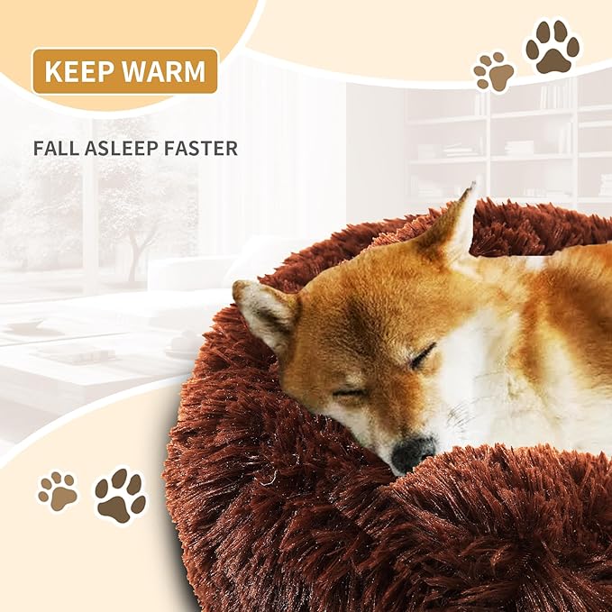 Dog Bed Comfiest Indoor Calming Waterproof Bedding Washable Fluffy Chew Proof Self Warming Cozy for Small Pets at Home Coffee