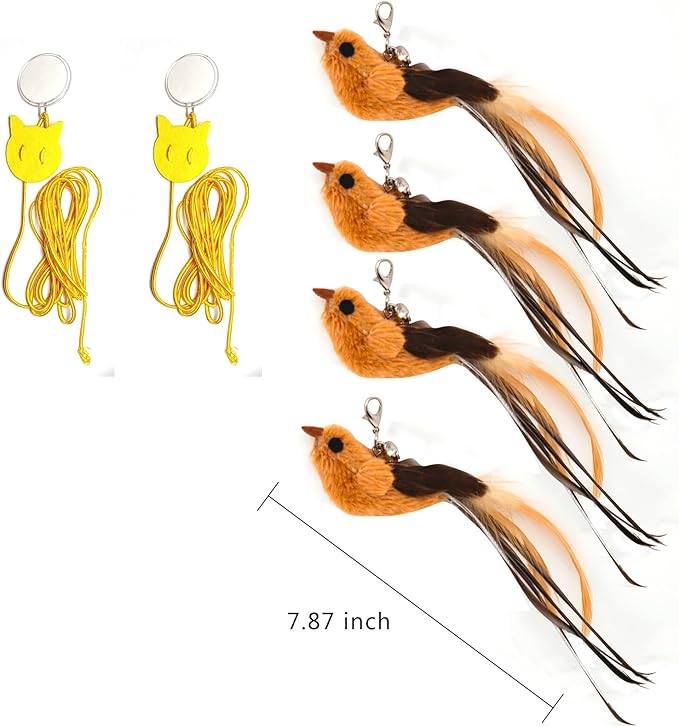 Door Hanging Cat Toy,Cat Toy for Indoor Cats,Cat Wand Toy Refill, Interactive Bird Simulation Cat Toy Set, Feather Cat Toys Bird, Cat Toy Wand Replacement Attachments,Cat String Toy(4 Bird)