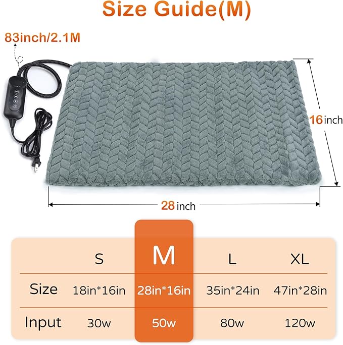 GASUR Pet Heating Pad, Waterproof Electric Dog Cat Heating Pad with Timer, Temperature Adjustable Heatded cat Bed for Winter,Auto Power-Off,Anti-bite Heating Pad for Dogs Cats -28''x16'', Medium