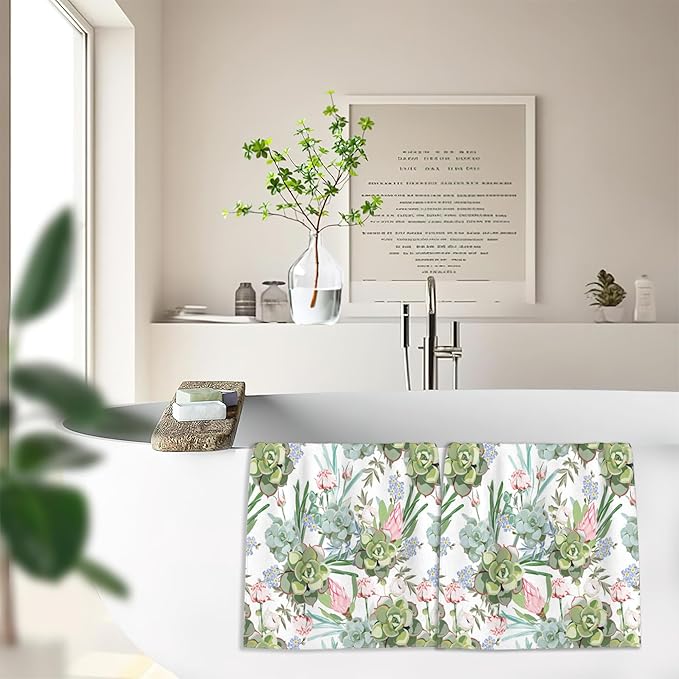 Succulent Herbs Bath Hand Towels for Bathroom Decorative,Flowers Soft Absorbent Hand Towels for Kitchen Home Gym Beach 16"x24"