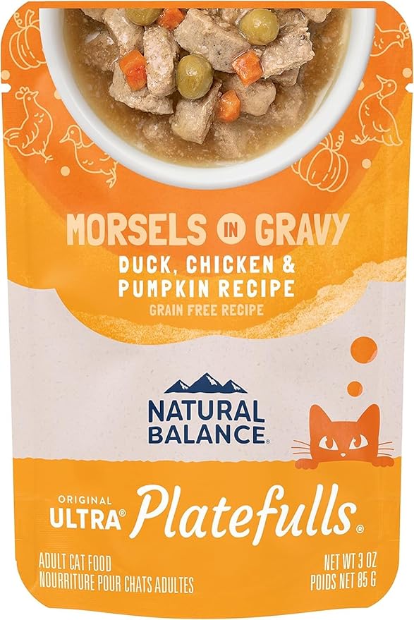 Natural Balance Original Ultra Platefulls Adult Grain-Free Wet Cat Food, Turkey, Chicken & Duck Recipe in Gravy, 3 oz (Pack of 24)