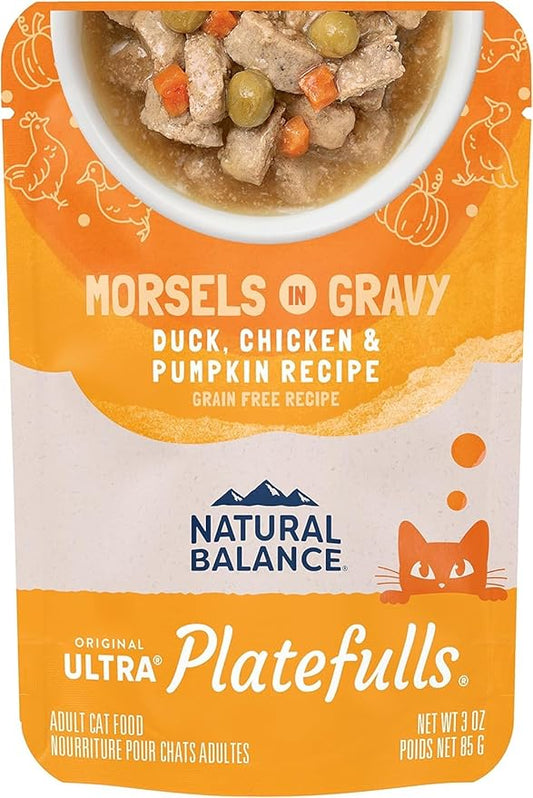 Natural Balance Original Ultra Platefulls Adult Grain-Free Wet Cat Food, Turkey, Chicken & Duck Recipe in Gravy, 3 oz (Pack of 24)