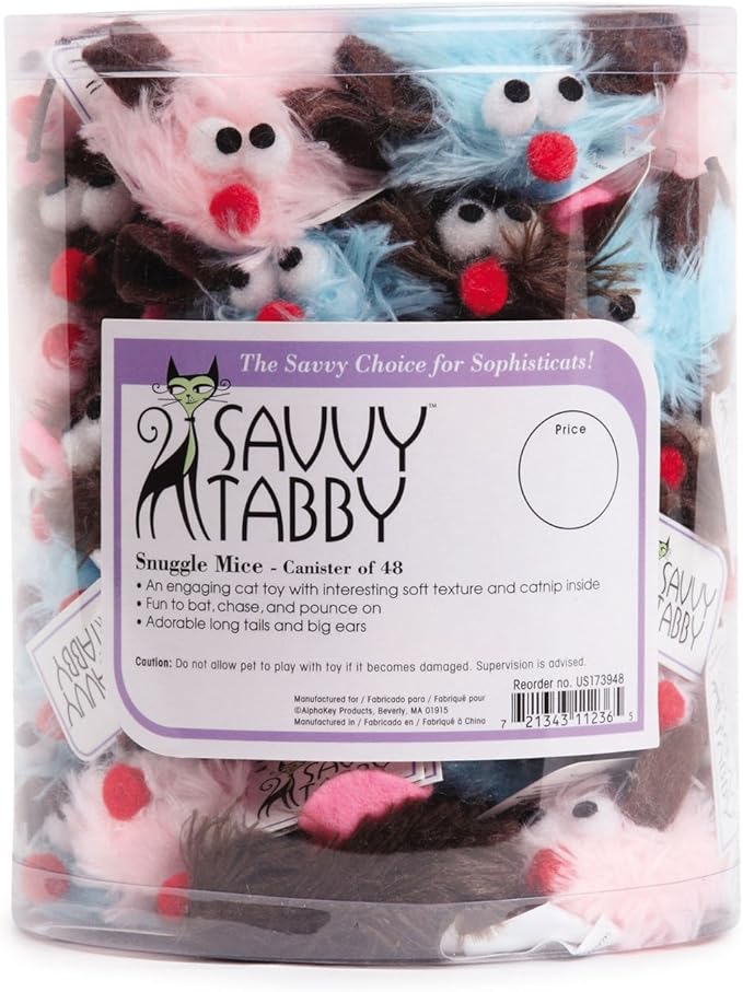 Polyester/Felt Snuggle Mice Cat Toys Canister, 48-Pack