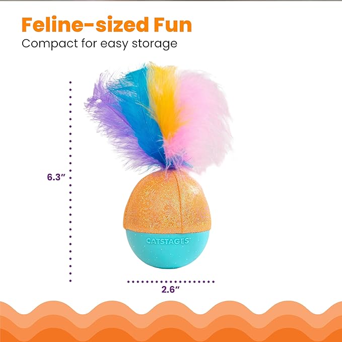 Catstages Whack N’ Wobble Ball Interactive Cat Toy Catnip Coated Wobble Ball with Feathers and Bells, Turquoise