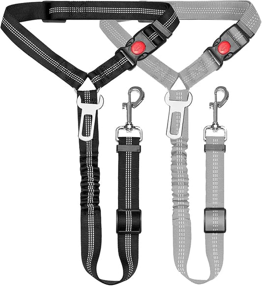 2 Packs Removable Dog Seat Belt Harness for Car, 3 in 1 Pet Dog Car Seatbelt Leash, Retractable Restraint Secures to Vehicle Headrest & Adjustable Reflective Dog Seatbelt Tether