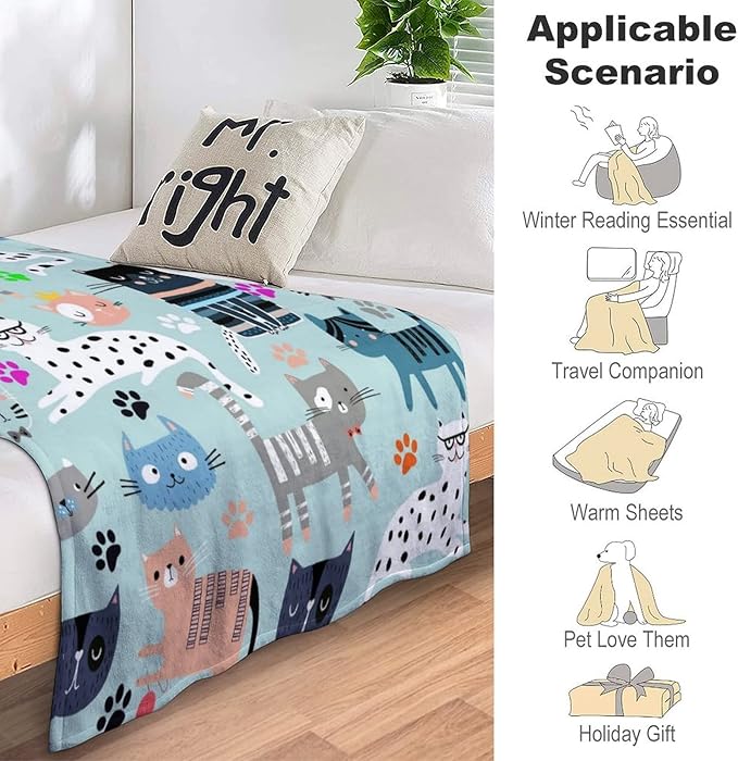 Cat Blanket Gifts for Women Girls Soft Flannel Cat Lovers Throw Blanket for Kids Adults 50"X 40"