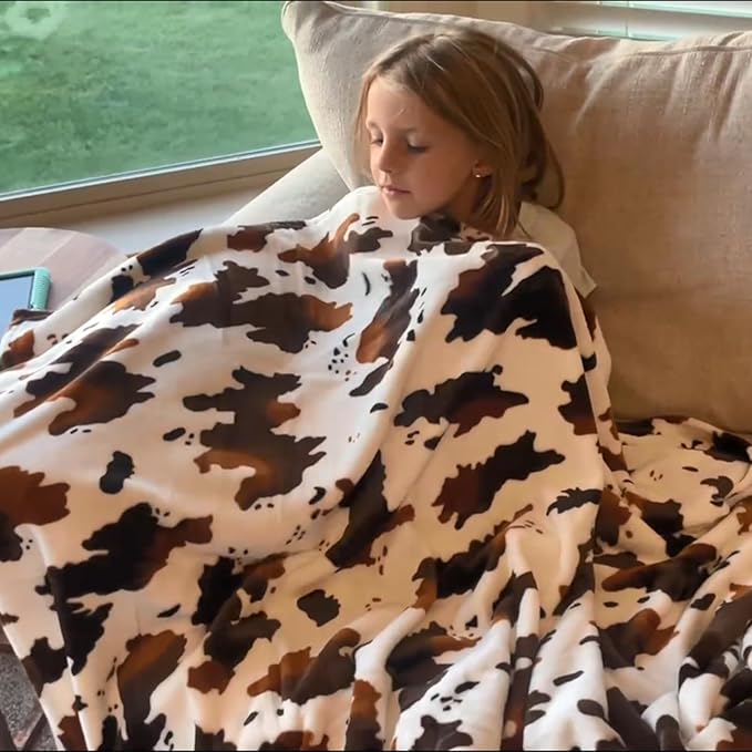 Cow Print Blanket | Soft Cozy Plush Fleece Western Cow Blankets Stuff | Couch Sofa Bed Cow Blankets Throws | Girls Boys Gifts Teens Adults Birthday Valentine's Day Gift 50"x60" Black Brown