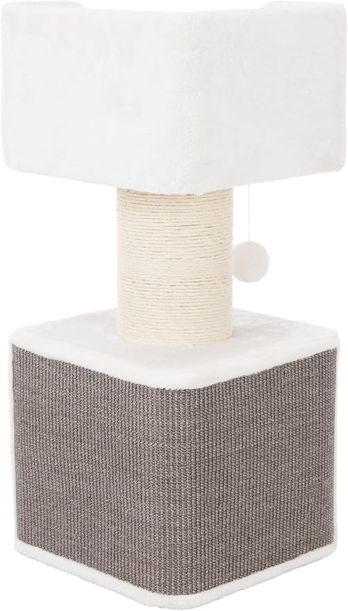 TRIXIE 33.9-in Ava XXL Cat Tree with Thick Scratching Post, Cat Condo, Cozy Top Platform with Removable Cushion, Dangling Cat Toy, Gray/White