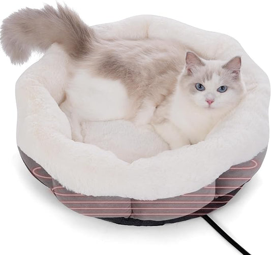 Heated Cats Bed for Kitty and Puppy,Pets Heating Pad, Heated Pets Bed with Thermostat, Washable Indoor Use Heated Cats Bed, Fluffy Warm Cats Heated Bed in Winter（20 Inches）