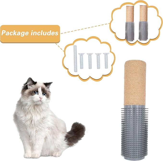 2 PCS Cat Scratching Post with Self Groomer Cat Brush, Jute Twine Vertical Scratcher Posts for Indoor Cats and Kittens, 11.8 Inches Cat Scratch Pole Cat Claw Scratcher Covered with Jute Twine
