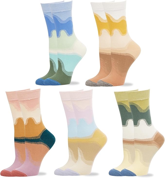 Benefeet Sox Cute Crew Socks for Women Girls Novelty Funny Patterned Socks Colorful Kawaii Cotton Casual Calf Sock 5 Pairs
