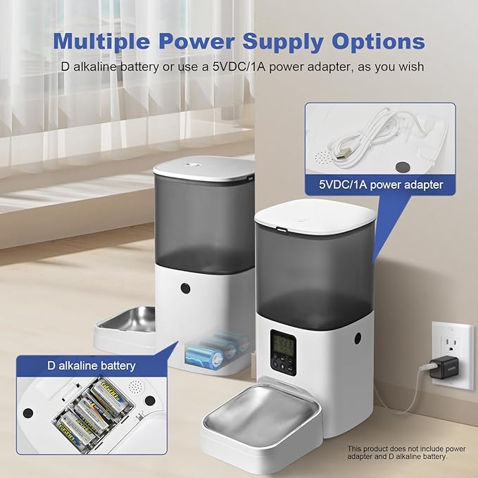 Automatic Cat Feeder, 6L Cat Food Dispenser with 10s Voice Recorder, Pet Feeder up to 8 Meals per Day, Timed Cat Feeder with Dry Food Sealed Ring (Jade White, 6L)