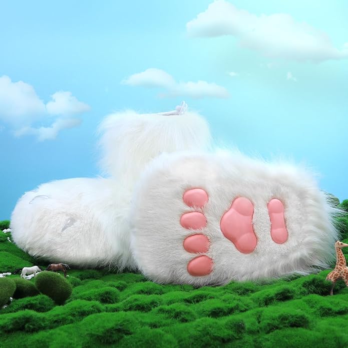 Animal Fuzzy Slippers Bear Cat Wolf Dog Fox Fursuit Feet Paw Claw Shoes Furry Boots Costume Accessories for Adult Kids