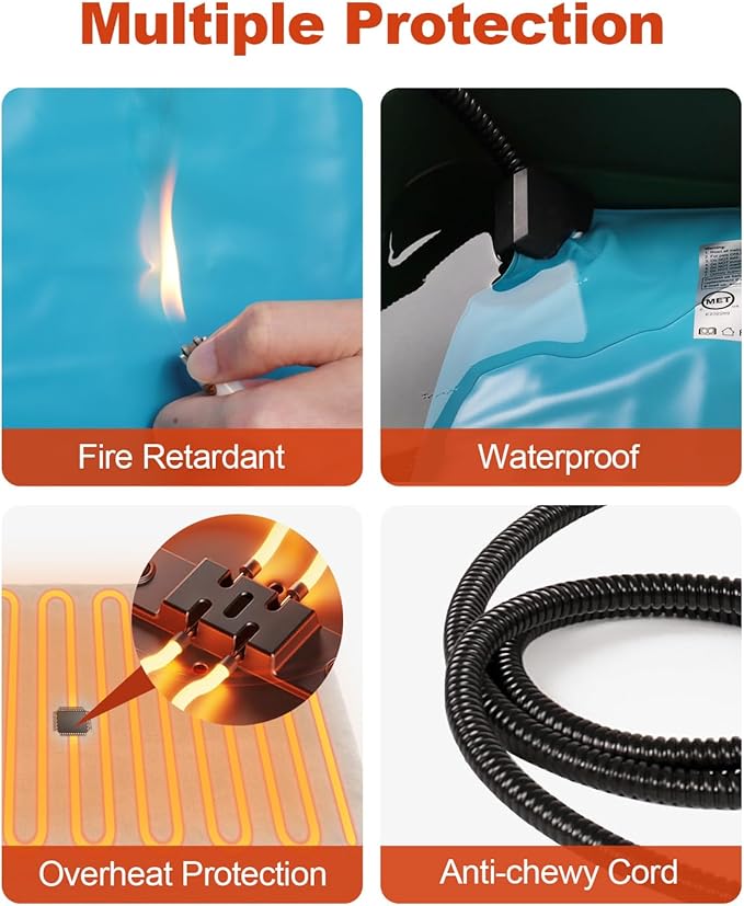 Pet Heating Pad,Extremely Waterproof Heated Cat Dog Bed Outdoor & Indoor,Multi-Size Heated Dog Cat Blanket Mat,Pet Heater Warmer for Cat Dog House Whelping Box(Dark Blue,M-20 Lx16 W)