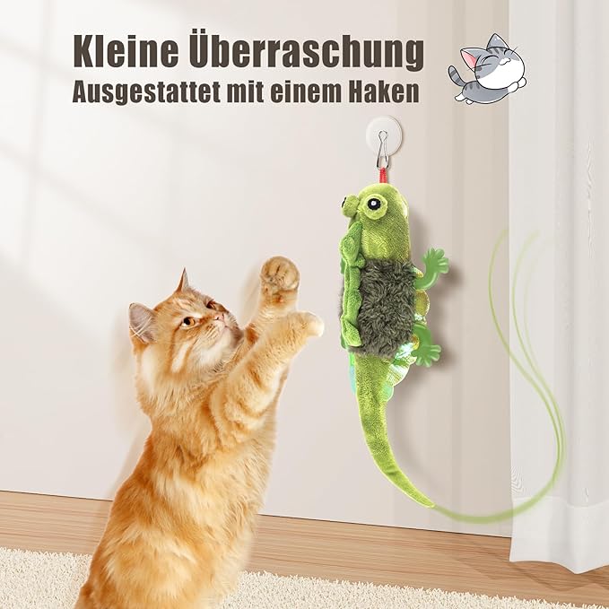 Migipaws Cat Toys, Touch Activated Flapping Chirping Lizard Kitten Toy with Catnip for Indoor Cats Kicker, Rechargeable （Green）