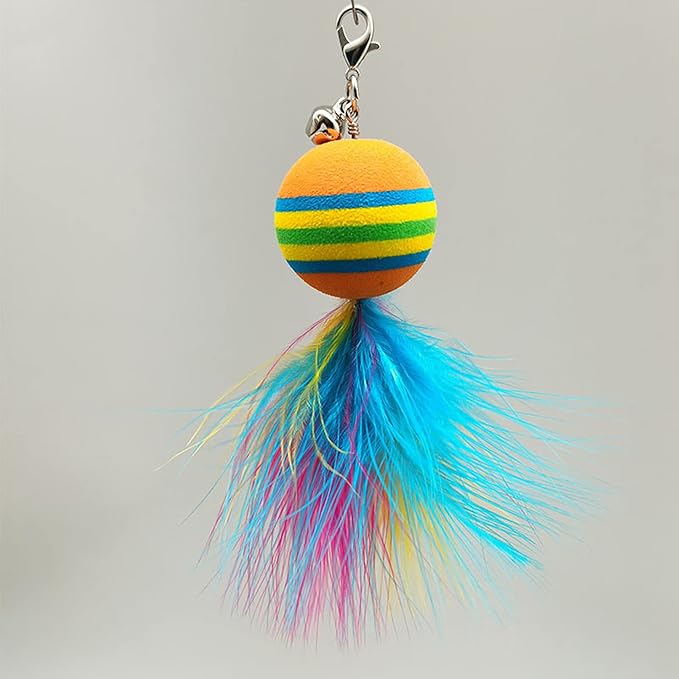 Cat Toys Interactive Cat Feather Wand , Powerful Suction Cup, 4pcs Natural Feather Teaser Replacements with Bell, for Indoor Kitty Old Cat Exercise (8pcs)