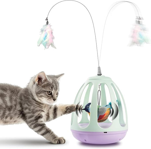 Interactive Cat Toys for Indoor Cat Feather Toys,Automatic Chirping Swing Kitten Toys for Cats Self Play,Flapping Bird Cat Toy,Rechargeable,Birdcage Cat Teaser Toy
