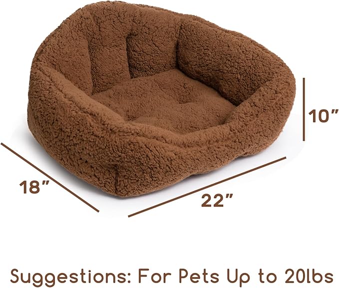 Hollypet Sherpa Fleece Dog Bed, Self-Warming Pet Bed for Small-Sized Dogs Cats Sleeping Bag Cushion, Rectangular Pet Bed, Brown