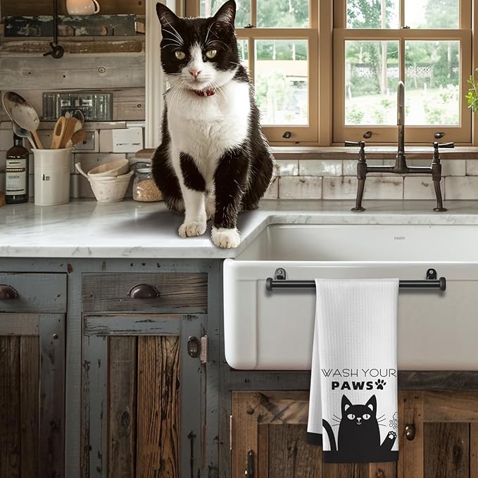 Funny Hand Towels,Cat Kitchen Towels,Cat Bathroom Towels,Decorative Kitchen Towel,Dish Towels For Kitchen Decorative,Cat Hand Towel -Suitable For Use And Decoration In Kitchen, Bathroom And Toilet