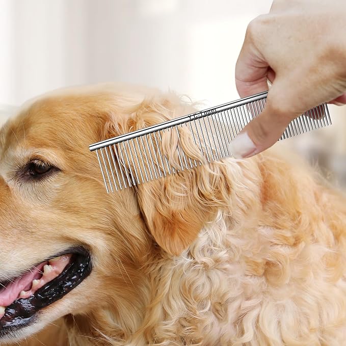 Dog Cat Combs for Grooming, Metal Cat Dog Comb for Removing Tangles and Knots, Professional Grooming Tool for Long Haired Dog Cat, Dog Comb Poodles Doodles