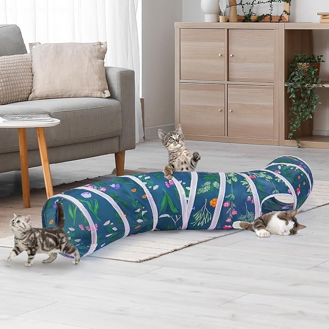 Glittme Cat Tunnel, Cat Tunnels for Indoor Cats, S-Shape Peekaboo Cat Cave with Cat Toys, Foldable Cat Tubes and Tunnels for Cats, Rabbit, Puppy, Guinea Pig