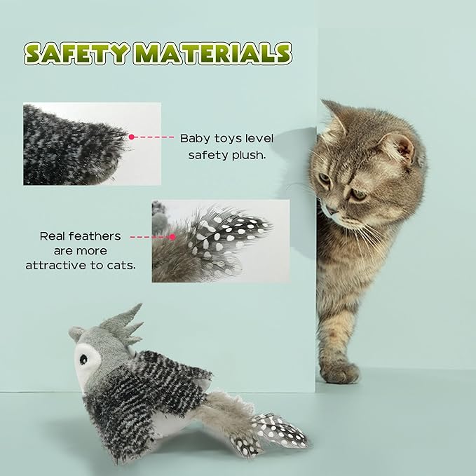 LEWISER Cat Toys Chirp Chickadee, Interactive Cat Feather Toys, Retractable Cat Teaser Toy, Hanging Toys for Indoor Cats Exercise, Kitten Kitty Fun Mental Physical Toys, Grey (1 Pack)