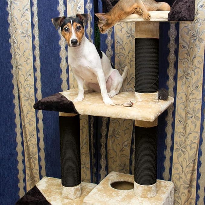 Sisal Rope 6mm for Cat Scratcher Repair and Replace Cat Scratching Post, DIY Scratching Furniture - Cat Tree, Scratch Carpet & Mat, Cat Kicker Toys, Black 164ft/50m