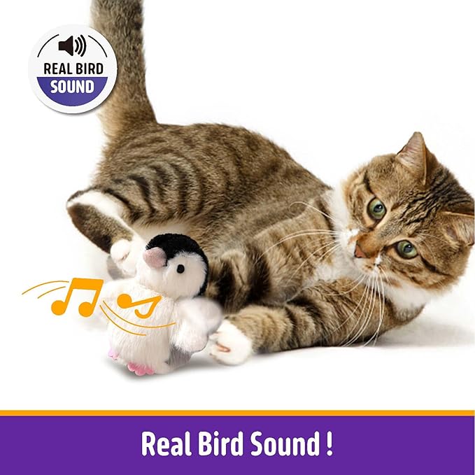Interactive Cat Toy Rechargeable Automatic Chirping Penguin Flying Bird Cat Toy Infused with Catnip in The Wings, Auto Beating Wings Cat Toys for Indoor Cats to Play Alone, Never Boredom