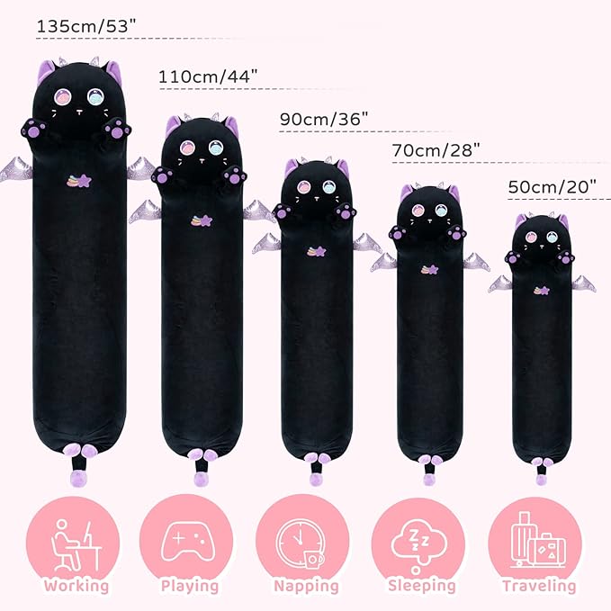 Long Cat Plush Body Pillow, Cute Purple Big Eyes Cat Stuffed Animals Kawaii Plushies, Squishy Body Pillow Plush Toys for Kids Girls Boys (44 Inches)