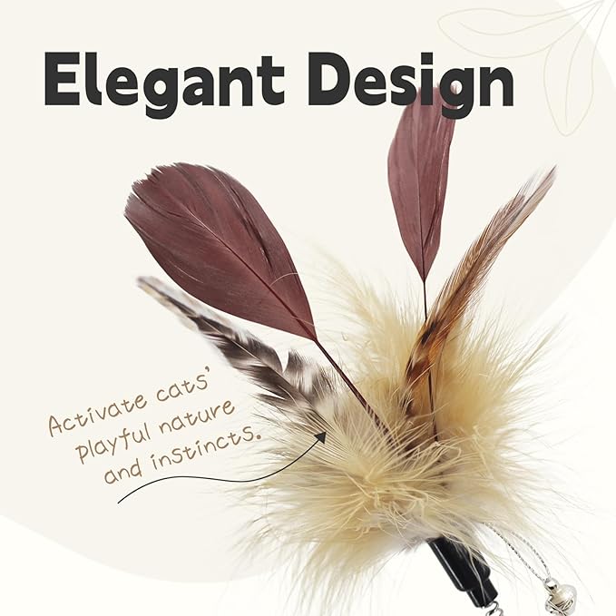 SONGWAY Cat Feather Wand Toy - Cat Teaser Toy Wand with 4 Pcs Flexible Spring Cat Feather Refillls, Interactive Cat Feather Toys for Indoor Cat and Kitten