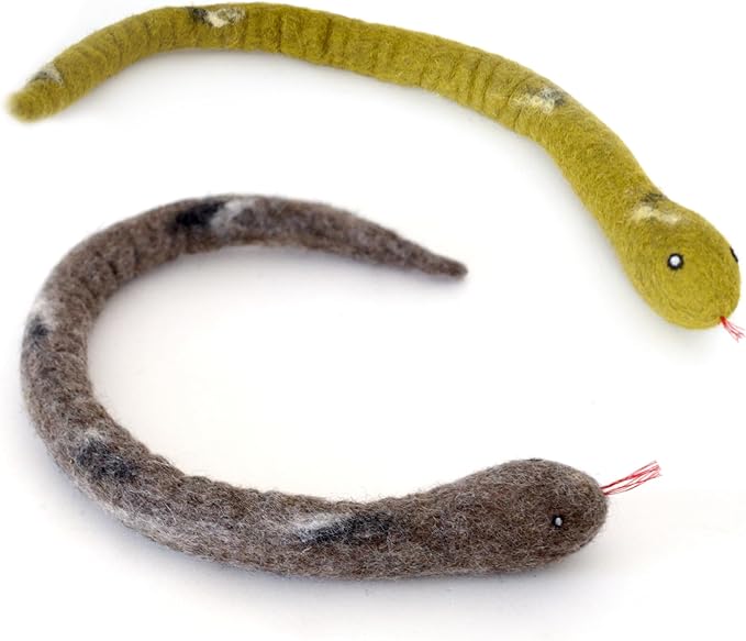 Glaciart One Felt Cat Snake Toy – Soft Fuzzy Enrichment 100% Natural Wool Toy - Interactive Catnip Play Cat Toy Set - Safe for Pets, Non-AZO Colored Dyes - 18” Long