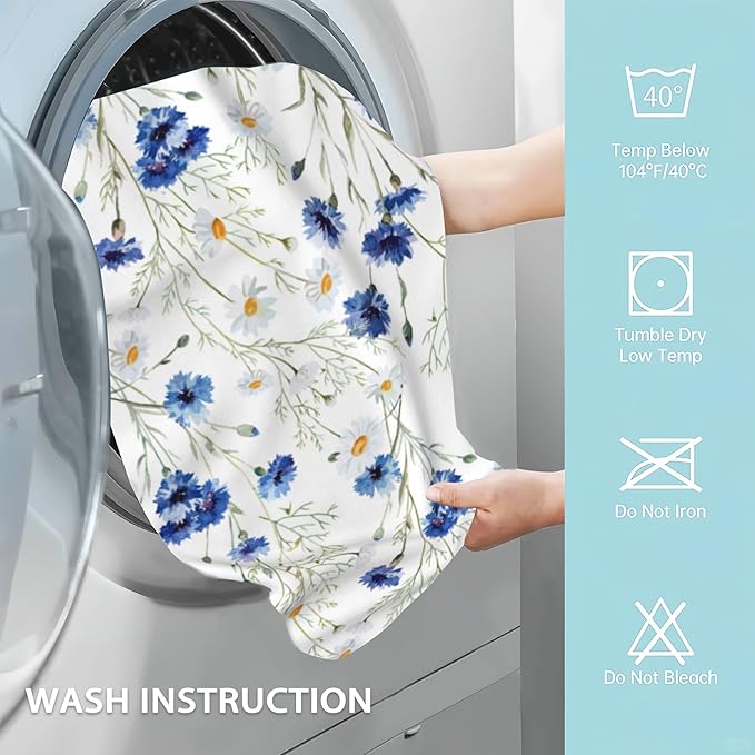 White Daisy Flowers Hand Towels Set of 2,Blue Cornflower Fingertip Towel Polyester Cotton Soft Bath Hand Towels for Bathroom Kitchen Hotel Spa Hand Towels 14"X28"